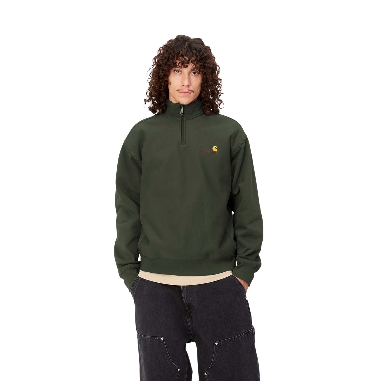 Carhartt WIP Half Zip American Script Sweatshirt-Plant