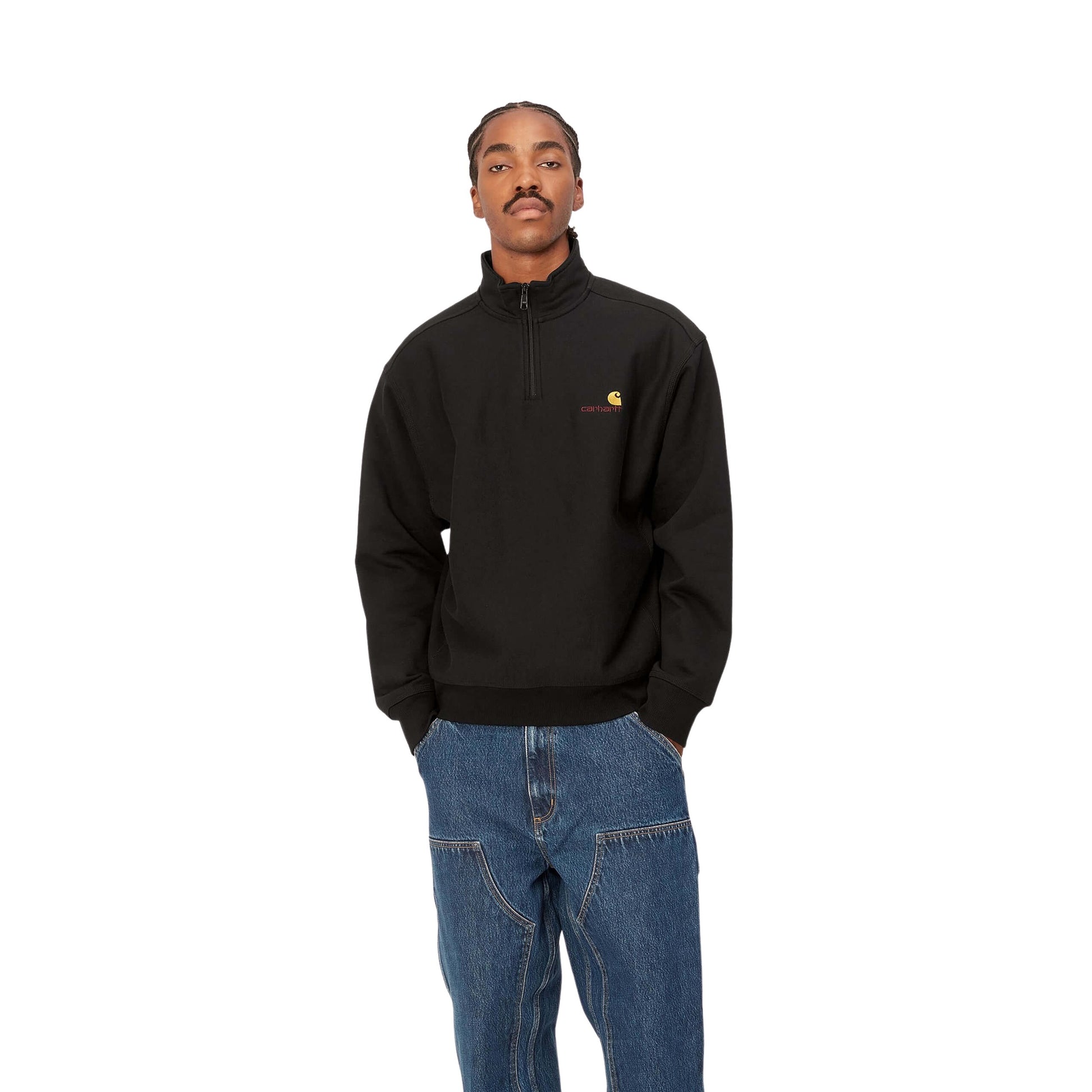 Carhartt WIP Half Zip American Script Sweatshirt-Black