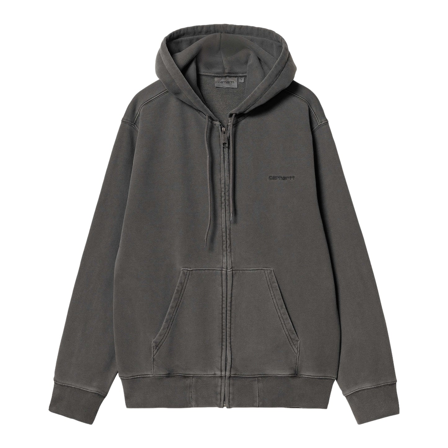 carhartt-wip-hooded-duster-script-jacket-black-garment-dyed